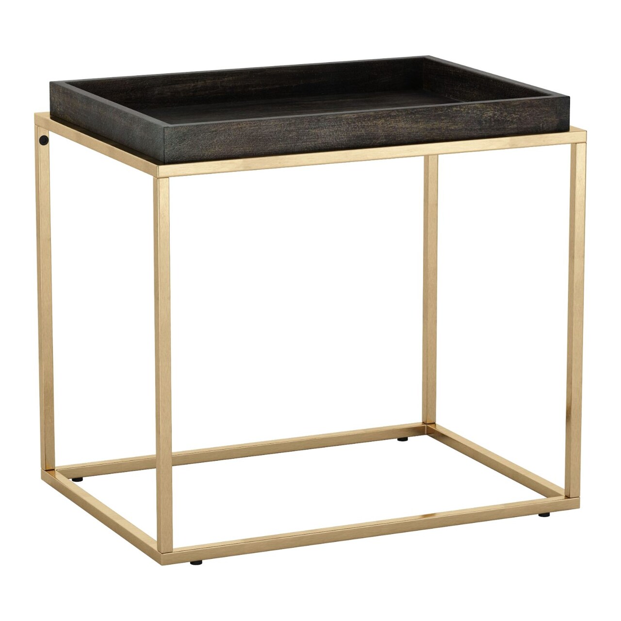 Modern Home 22" Antique Brass and Black Mango Wood Rectangular Side Table